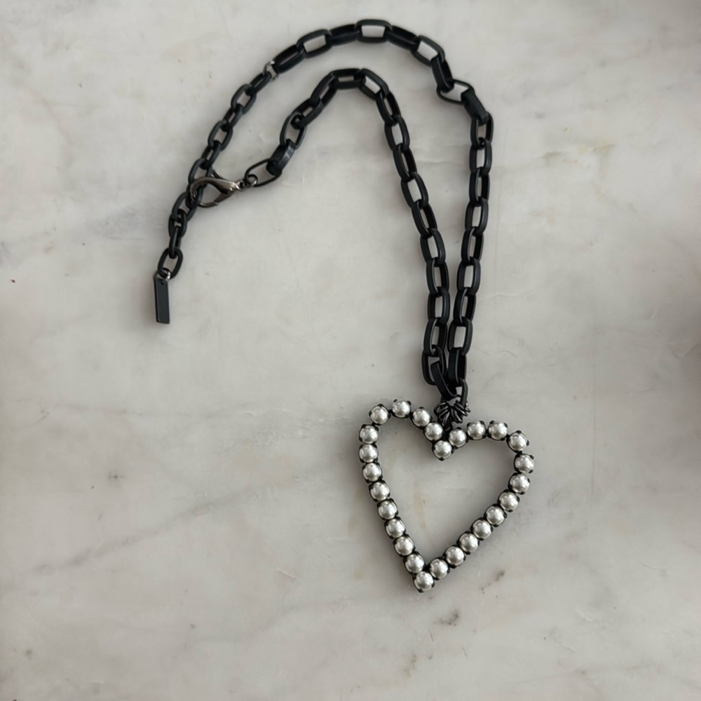 Women’s black chain, faux, pearl heart necklace